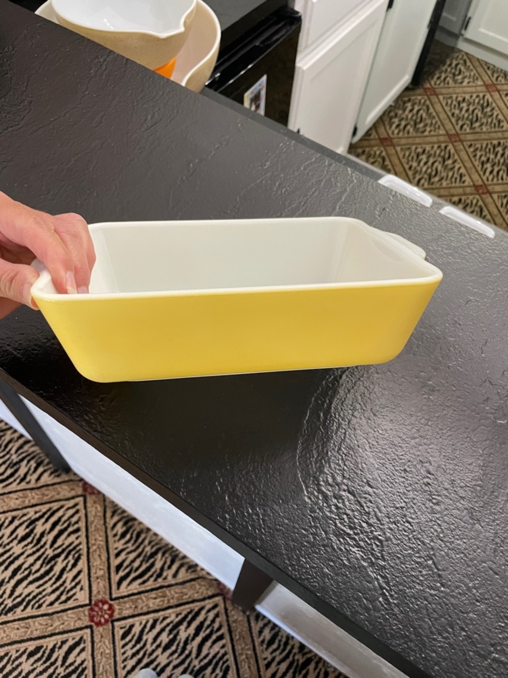 Pyrex Rectangular Fridgie Yellow Bake Dish with White Interior